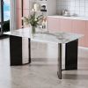 Modern minimalist rectangular dining table, white imitation marble tabletop, MDF table legs with gold metal decorative strips. Suitable for restaurant