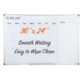 VEVOR Calendar Whiteboard, 36 x 24 Inches Magnetic Dry Erase Calendar Board, Monthly Planner Whiteboard for Wall, 1 Magnetic Erase & 2 Dry Erase Marke