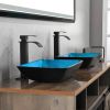 18.125" L -13.0" W -4 1/8" H Handmade Countertop Glass Rectangular Vessel Bathroom Sink  with Matte Black Single-Handle Single Hole Faucet and Pop Up