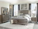 Modern Bedroom Furniture 1pc Queen Platform Bed Footboard Storage Upholstered LED Headboard Silver-Gray Metallic Finish