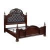Formal Traditional Eastern King Bed 1pc Button Tufted Upholstered Headboard Posts Cherry Finish Bedroom Furniture Carving Wood Design