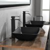 13.0" L -18.13" W -4" H Matte Shell Glass Rectangular Vessel Bathroom Sink in Black with Matte Black Faucet and Pop-Up Drain in Matte Black