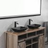 13.0" L -18.13" W -4" H Matte Shell Glass Rectangular Vessel Bathroom Sink in Black with Matte Black Faucet and Pop-Up Drain in Matte Black