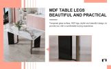 Modern minimalist rectangular dining table, white imitation marble tabletop, MDF table legs with gold metal decorative strips. Suitable for restaurant