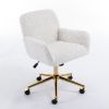 A&A Furniture Office Chair,Artificial rabbit hair Home Office Chair with Golden Metal Base,Adjustable Desk Chair Swivel Office Chair,Vanity Chair(Beig