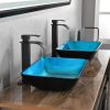 18.125" L -13.0" W -4 1/8" H Handmade Countertop Glass Rectangular Vessel Bathroom Sink  with Matte Black Single-Handle Single Hole Faucet and Pop Up