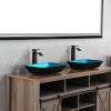 18.125" L -13.0" W -4 1/8" H Handmade Countertop Glass Rectangular Vessel Bathroom Sink  with Matte Black Single-Handle Single Hole Faucet and Pop Up
