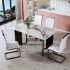Modern minimalist rectangular dining table, white imitation marble tabletop, MDF table legs with gold metal decorative strips. Suitable for restaurant