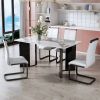 Modern minimalist rectangular dining table, white imitation marble tabletop, MDF table legs with gold metal decorative strips. Suitable for restaurant