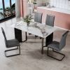 Modern minimalist rectangular dining table, white imitation marble tabletop, MDF table legs with gold metal decorative strips. Suitable for restaurant