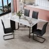 Modern minimalist rectangular dining table, white imitation marble tabletop, MDF table legs with gold metal decorative strips. Suitable for restaurant