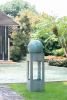 13x13x44" Tall Contemporary Sphere Outdoor Water Fountain, Cement/Concrete Outdoor Fountain, Antique Blue Raindrop Water Feature with Light For Garden