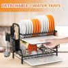 Dish Drying Rack, 2-Tier Dish Racks for Kitchen Counter, Sink Dish Drainer with Drainboard, Utensil Holder and Cutting Board Holder, Stainless Steel K