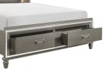 Modern Bedroom Furniture 1pc Queen Platform Bed Footboard Storage Upholstered LED Headboard Silver-Gray Metallic Finish