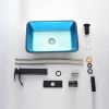 18.125" L -13.0" W -4 1/8" H Handmade Countertop Glass Rectangular Vessel Bathroom Sink  with Matte Black Single-Handle Single Hole Faucet and Pop Up