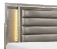 Modern Bedroom Furniture 1pc Queen Platform Bed Footboard Storage Upholstered LED Headboard Silver-Gray Metallic Finish