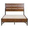 Industrial Design Platform Bed 1pc Eastern King Size Horizontal Slats Rustic Brown and Gunmetal Finish Bedroom Furniture