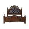 Formal Traditional Eastern King Bed 1pc Button Tufted Upholstered Headboard Posts Cherry Finish Bedroom Furniture Carving Wood Design