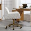 A&A Furniture Office Chair,Artificial rabbit hair Home Office Chair with Golden Metal Base,Adjustable Desk Chair Swivel Office Chair,Vanity Chair(Beig