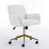 A&A Furniture Office Chair,Artificial rabbit hair Home Office Chair with Golden Metal Base,Adjustable Desk Chair Swivel Office Chair,Vanity Chair(Beig