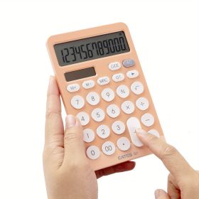 Fructose Color Desk Calculator, Cute Calculator For Kids, 12 Digits Battery Dual Power Financial Calculator With Big Buttons And Large Display For Off (Color: Pink Orange)