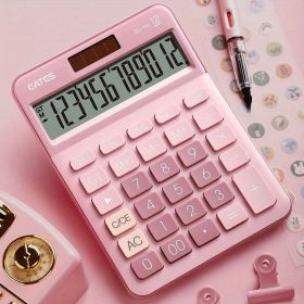 12-Digit Vintage Color Desk Calculator - Cute & Functional Financial Calculator for Home, Office & School! (Color: Pink)