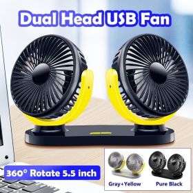 USB Desk Fan 5.5 Inch Powerful Table Fan Dual Head 360¬∞ Rotate Quiet 3 Speeds Wind Desktop USB Fan With 55 Inch USB Cable For Home Office Indoor Outd (Color: Pure Black)