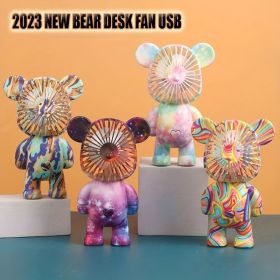 1pc Small Desktop Fan; Cute Bear Charging Fan; USB Charging; Portable; Suitable For Home Office Outdoor Travel (style: A)