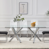 Large modern minimalist rectangular glass dining table, suitable for 6-8 people, equipped with 0.39 "tempered glass tabletop and metal legs, suitable