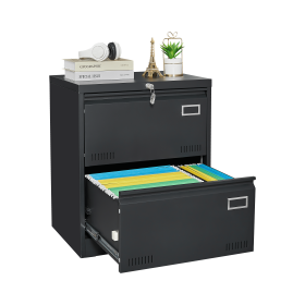 2 Drawer Metal Lateral File Cabinet with Lock,Office Vertical Files Cabinet for Home Office/Legal/Letter/A4,Locking Metal File Cabinet,Assembly Requir (Color: Black)