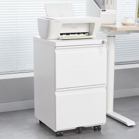 2 Drawer File Cabinet with Lock, Metal Under Desk Rolling Filing Cabinet fits Letter/Legal/A4 Size for Home Office, Mobile Filing Cabinet, Assemble Re (Color: White)