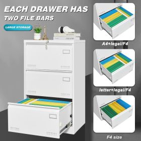 Filing Cabinet Lateral File Cabinet 3 Drawer, Blcak Locking Metal File Cabinets Three Drawer, Office Filing Cabinet with Lock Drawers for Home Office/ (Color: White)