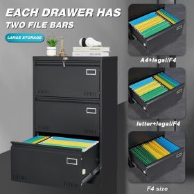 Filing Cabinet Lateral File Cabinet 3 Drawer, Blcak Locking Metal File Cabinets Three Drawer, Office Filing Cabinet with Lock Drawers for Home Office/ (Color: Black)
