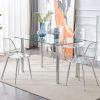Modern minimalist glass dining table. A transparent tempered glass desktop with a thickness of 0.3 feet and metal legs. Suitable for restaurants and l