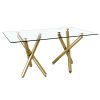 Large modern minimalist rectangular glass dining table, suitable for 6-8 people, equipped with 0.39 "tempered glass tabletop and metal legs, suitable