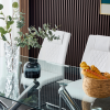 Large modern minimalist rectangular glass dining table, suitable for 6-8 people, equipped with 0.39 "tempered glass tabletop and metal legs, suitable
