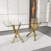 Large modern minimalist rectangular glass dining table, suitable for 6-8 people, equipped with 0.39 "tempered glass tabletop and metal legs, suitable