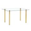 Modern minimalist glass dining table. A transparent tempered glass desktop with a thickness of 0.3 feet and metal legs. Suitable for restaurants and l
