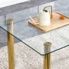 Modern minimalist glass dining table. A transparent tempered glass desktop with a thickness of 0.3 feet and metal legs. Suitable for restaurants and l