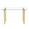 Modern minimalist glass dining table. A transparent tempered glass desktop with a thickness of 0.3 feet and metal legs. Suitable for restaurants and l