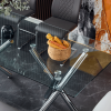 Large modern minimalist rectangular glass dining table, suitable for 6-8 people, equipped with 0.39 "tempered glass tabletop and metal legs, suitable