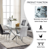Large modern minimalist rectangular glass dining table, suitable for 6-8 people, equipped with 0.39 "tempered glass tabletop and metal legs, suitable