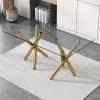 Large modern minimalist rectangular glass dining table, suitable for 6-8 people, equipped with 0.39 "tempered glass tabletop and metal legs, suitable