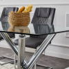 Large modern minimalist rectangular glass dining table, suitable for 6-8 people, equipped with 0.39 "tempered glass tabletop and metal legs, suitable