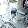 Large modern minimalist rectangular glass dining table, suitable for 6-8 people, equipped with 0.39 "tempered glass tabletop and metal legs, suitable
