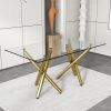 Large modern minimalist rectangular glass dining table, suitable for 6-8 people, equipped with 0.39 "tempered glass tabletop and metal legs, suitable