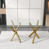 Large modern minimalist rectangular glass dining table, suitable for 6-8 people, equipped with 0.39 "tempered glass tabletop and metal legs, suitable