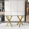 Large modern minimalist rectangular glass dining table, suitable for 6-8 people, equipped with 0.39 "tempered glass tabletop and metal legs, suitable