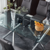 Large modern minimalist rectangular glass dining table, suitable for 6-8 people, equipped with 0.39 "tempered glass tabletop and metal legs, suitable
