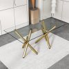 Large modern minimalist rectangular glass dining table, suitable for 6-8 people, equipped with 0.39 "tempered glass tabletop and metal legs, suitable